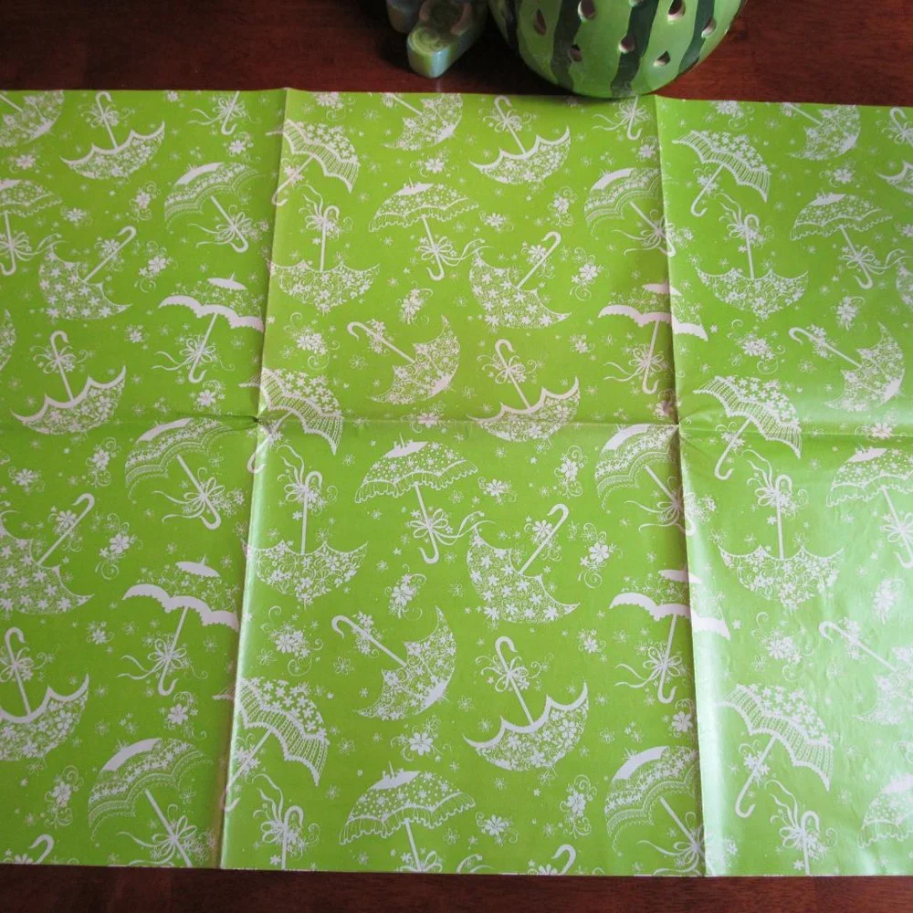 Vintage Hallmark Shower Gift Wrap Cute Umbrellas w Flowers & Bows 2 Sheets